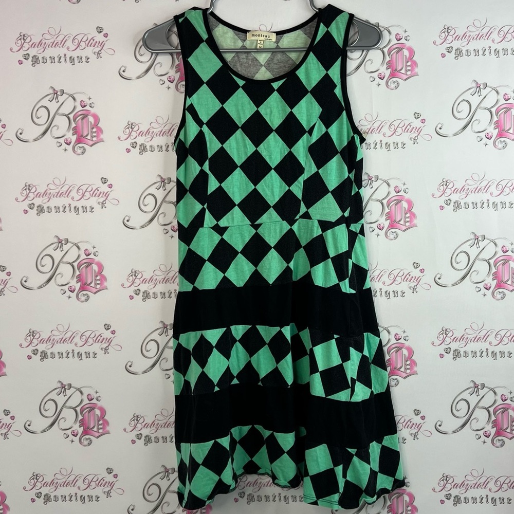 Monteau Los Angeles dress checkers Green and Black Checkered argyle Dress